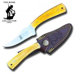 The Bone Collector Skinner Knife with bone handle and leather sheath